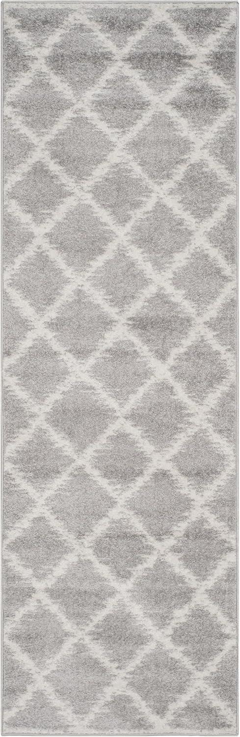 Ivory Silver 30'' Synthetic Easy-Care Hand-Knotted Runner Rug