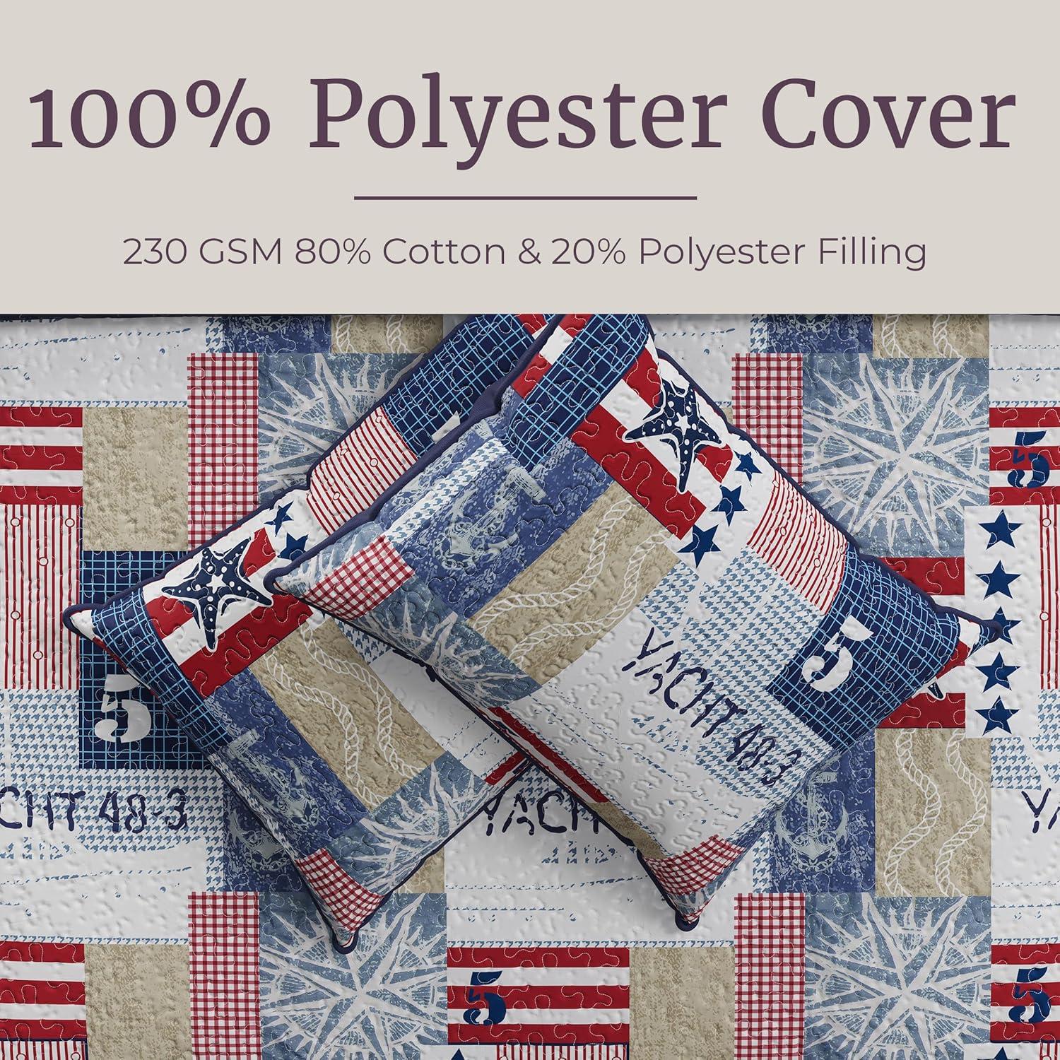 Lavish Home Quilt Set - Nautical Americana Patchwork Print All-Season Soft Microfiber Bedding with Pillow Sham