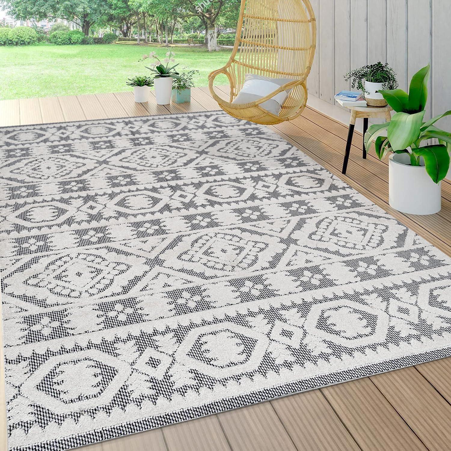 Citta High-Low Pile Mediterranean Tile Indoor/Outdoor Area Rug  - JONATHAN Y