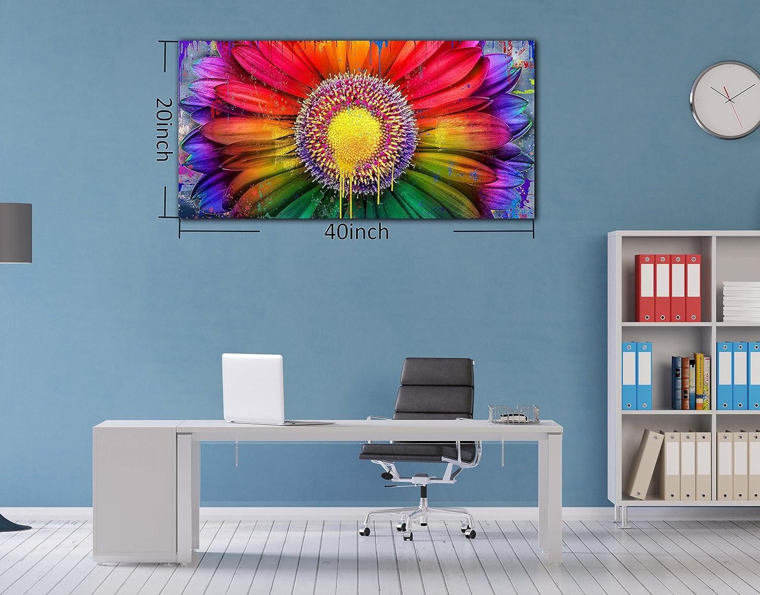 Colorful Abstract Daisy Canvas Wall Art for Nursery, 20x40 Inches