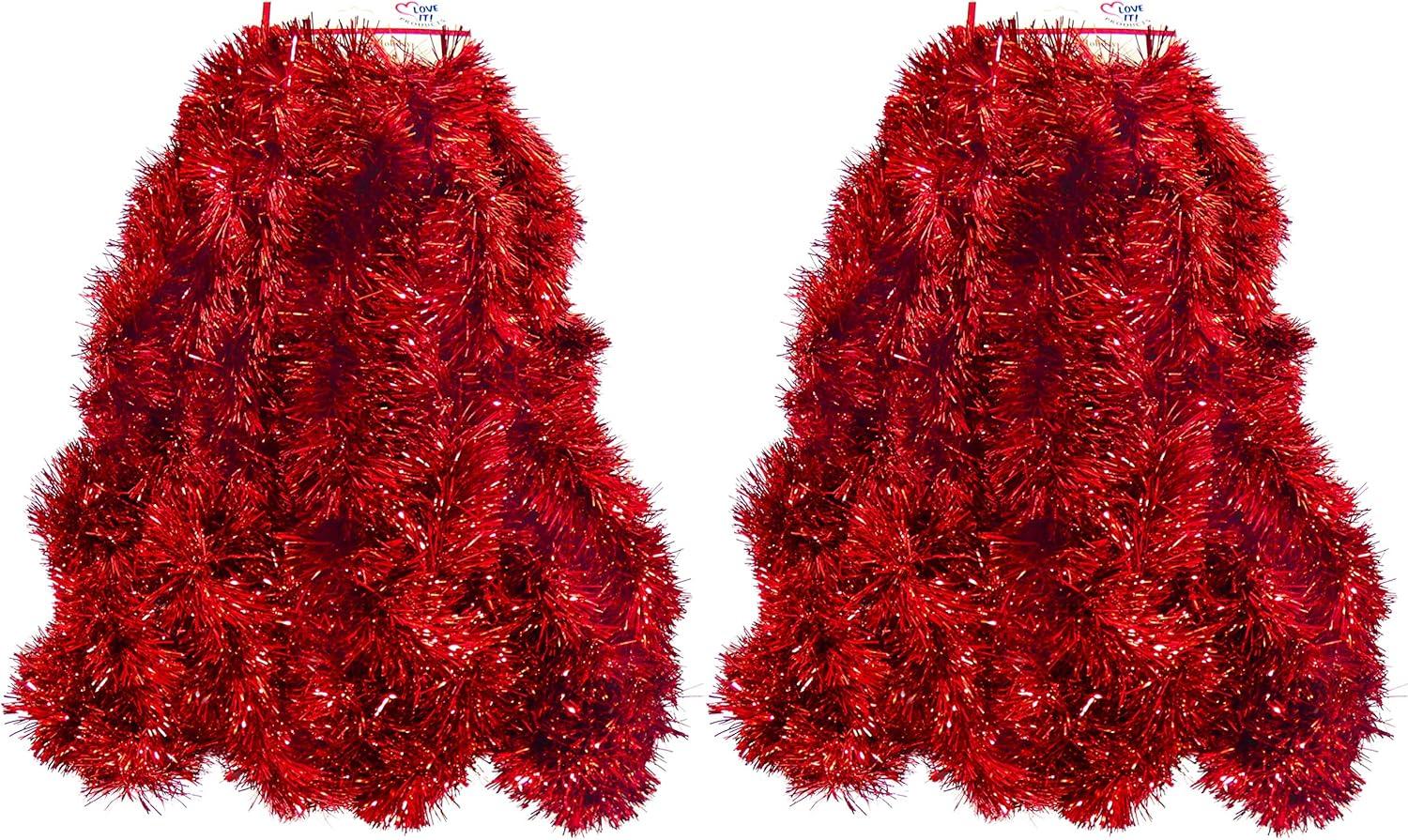 2 Pack Red Super Duper Thick Tinsel Garland 50 Ft Total (Two Strands Each 25 ft Long) (Red, 50 Ft. (Two 25 ft Tinsels) 2 Pack