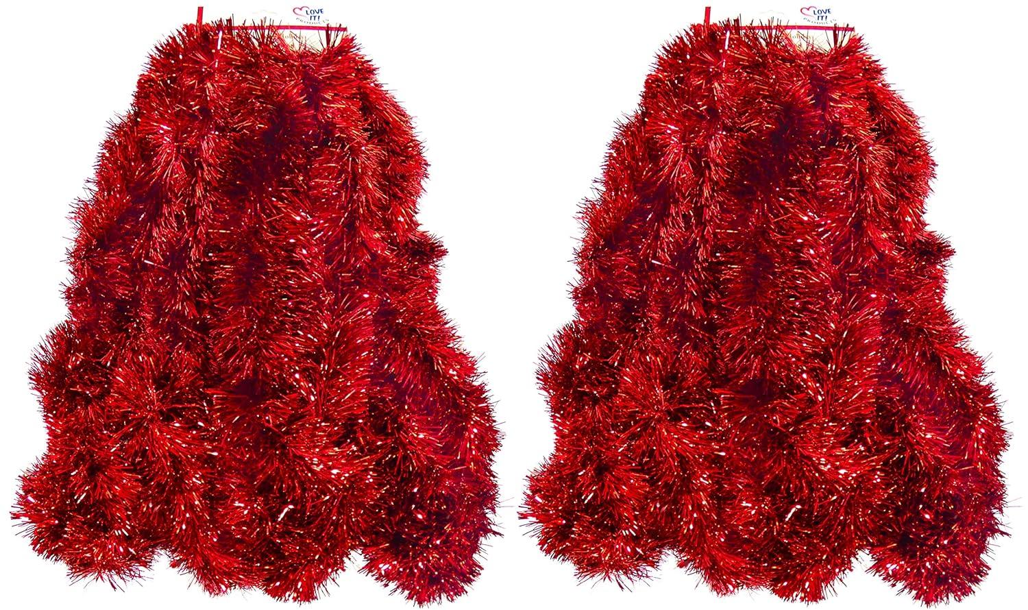 2 Pack Red Super Duper Thick Tinsel Garland 50 Ft Total (Two Strands Each 25 ft Long) (Red, 50 Ft. (Two 25 ft Tinsels) 2 Pack