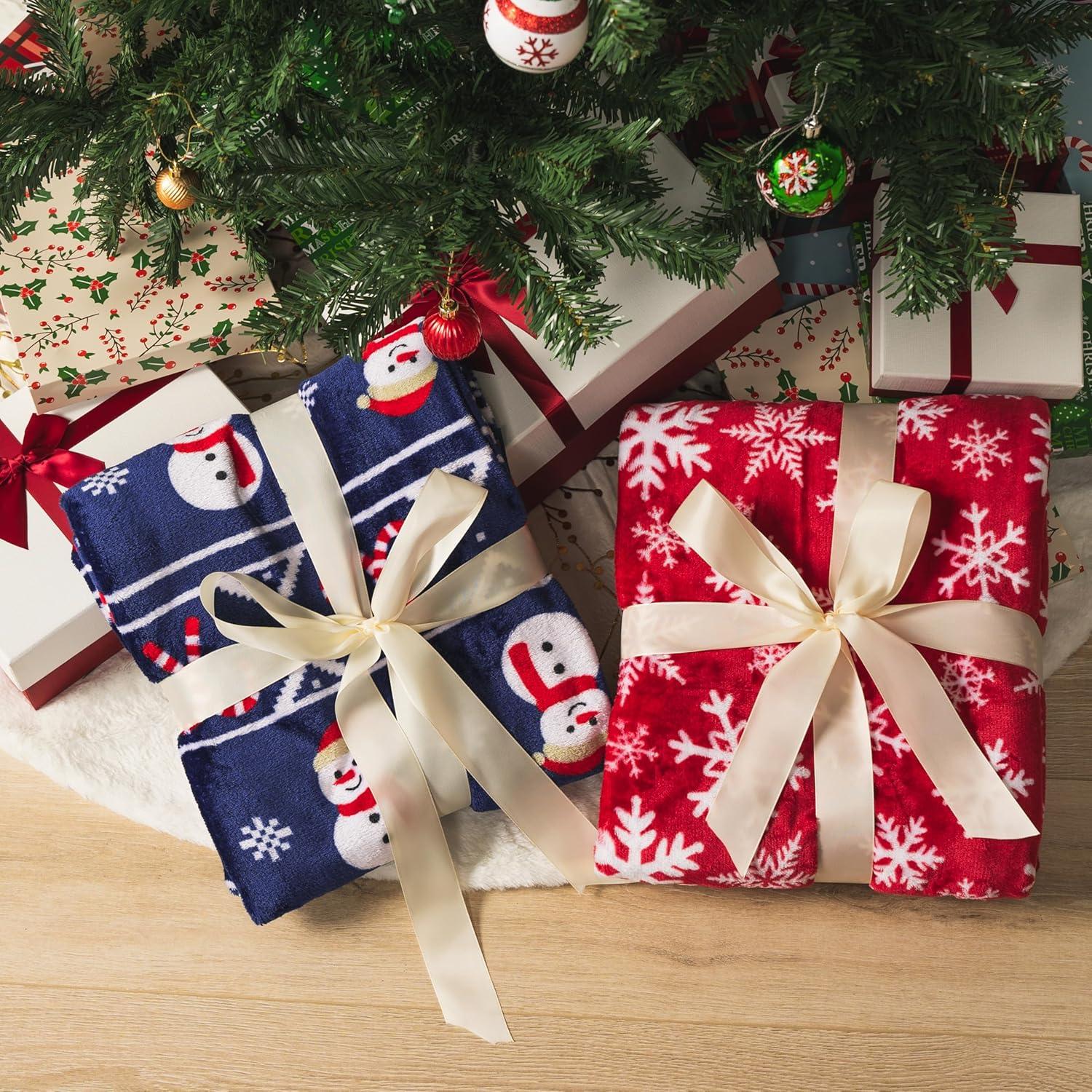 PAVILIA Holiday Festival Christmas Throw Blanket for Couch Bed Sofa, 50x60 (Snowflake Red)