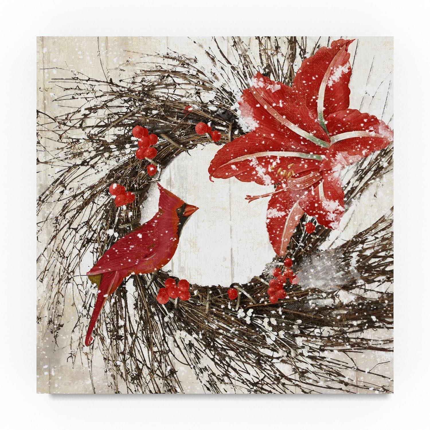 Cardinal Christmas I Red and White Canvas Wall Art