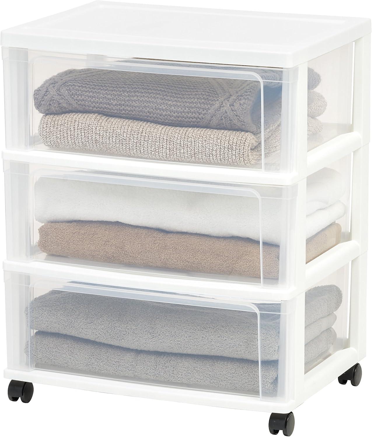 White Clear 3-Drawer Plastic Storage Organizer with Wheels