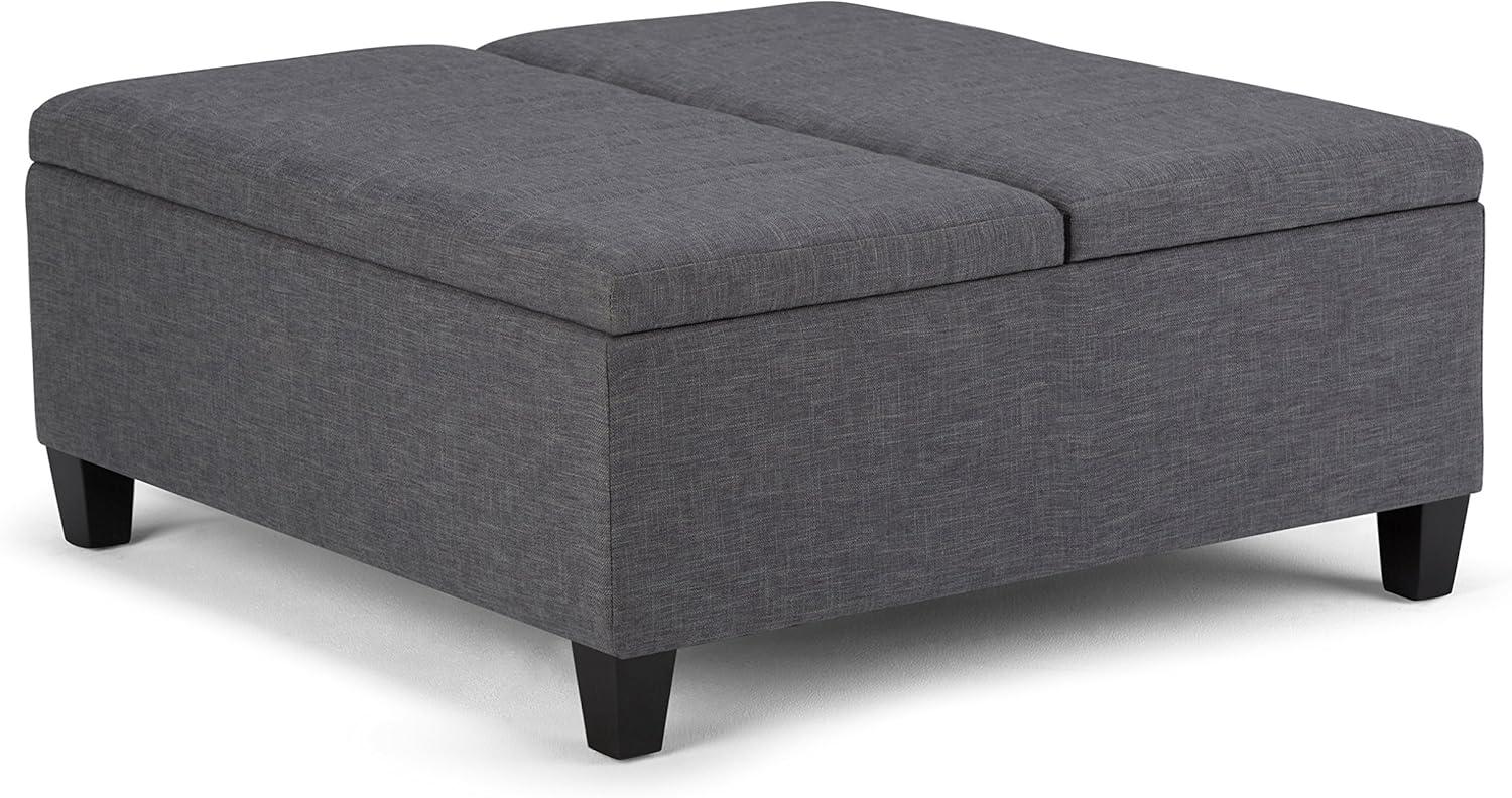 Simpli Home Ellis 36"W Upholstered Square Coffee Table Storage Ottoman with Split Lift Top