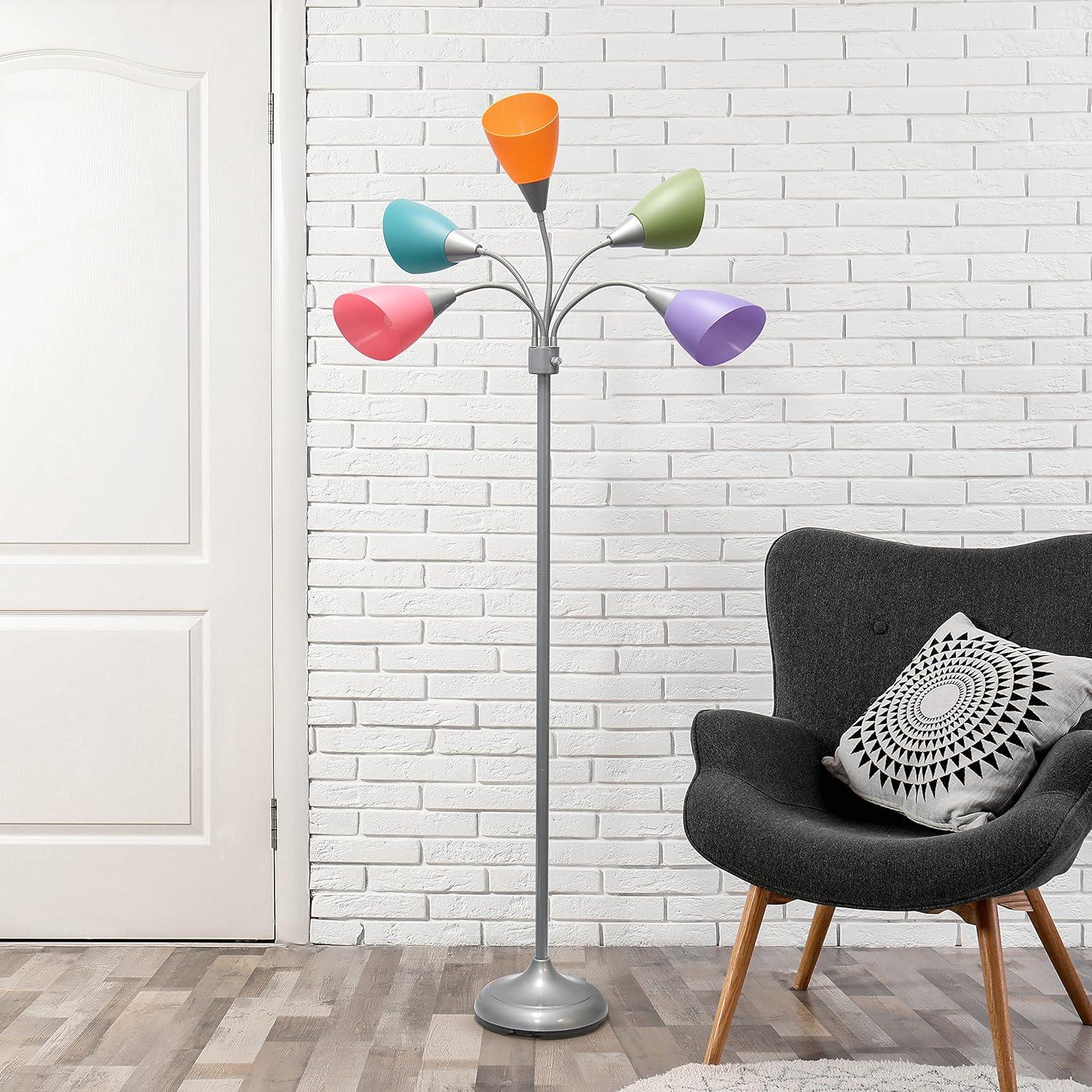 67" Contemporary Multi 5-Head Adjustable Gooseneck Floor Lamp - Simple Designs