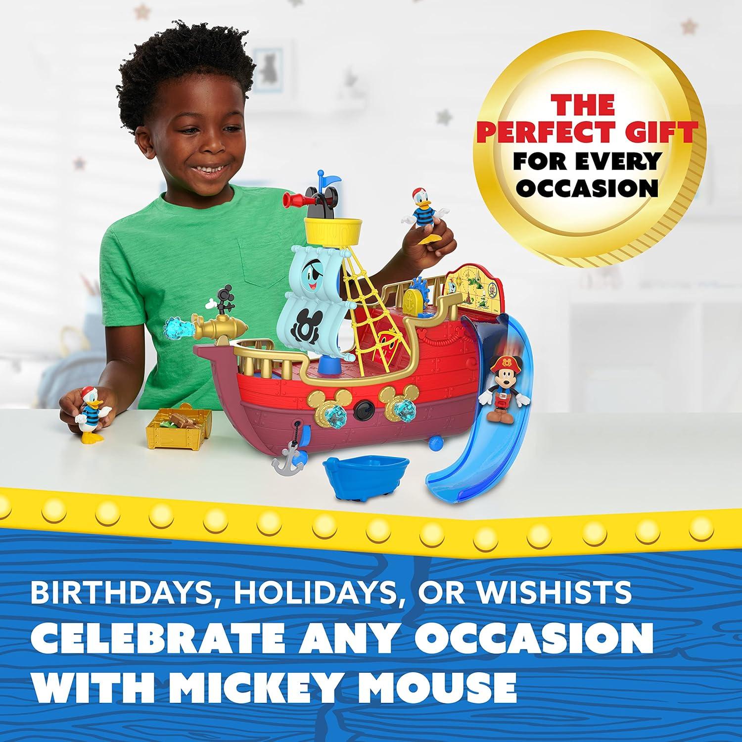 Disney Junior Mickey Mouse Funhouse Treasure Adventure Pirate Ship with Bonus Figures, 18-Piece Toy Figures and Playset, Kids Toys for Ages 3 Up,  Exclusive by Just Play