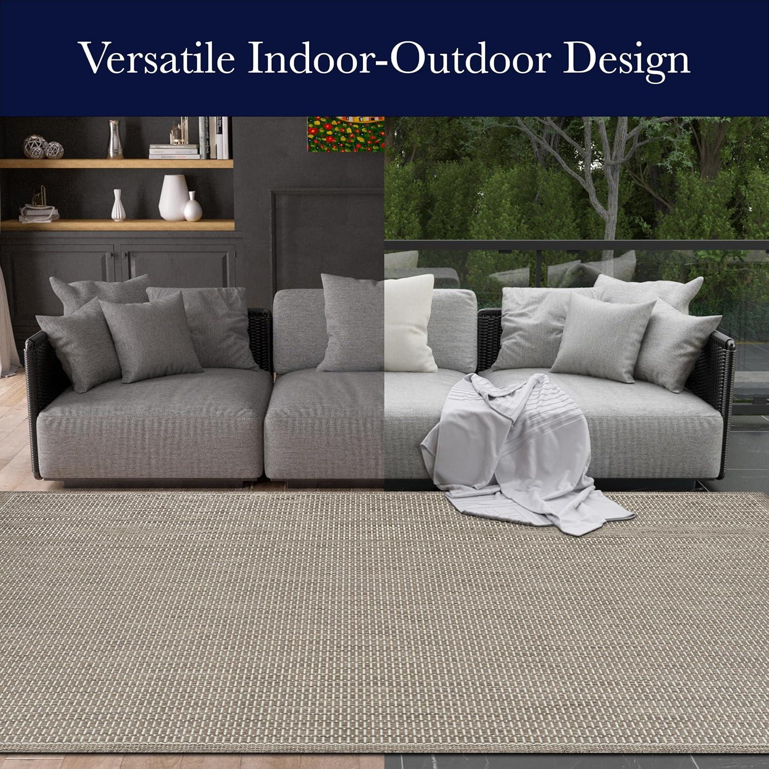 Couristan Recife Saddle Stitch Indoor /Outdoor Area Rug, Champagne- Taupe, 8'6" Square
