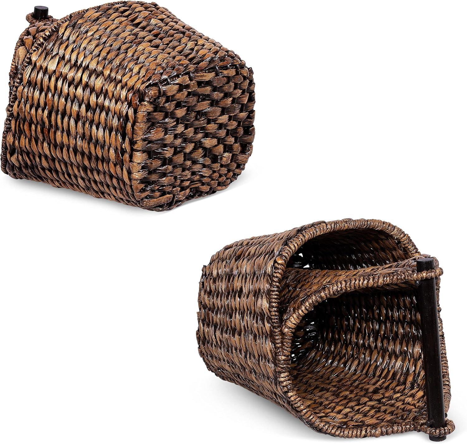 Hand-Woven Brown Seagrass Rectangular Basket with Wooden Handle