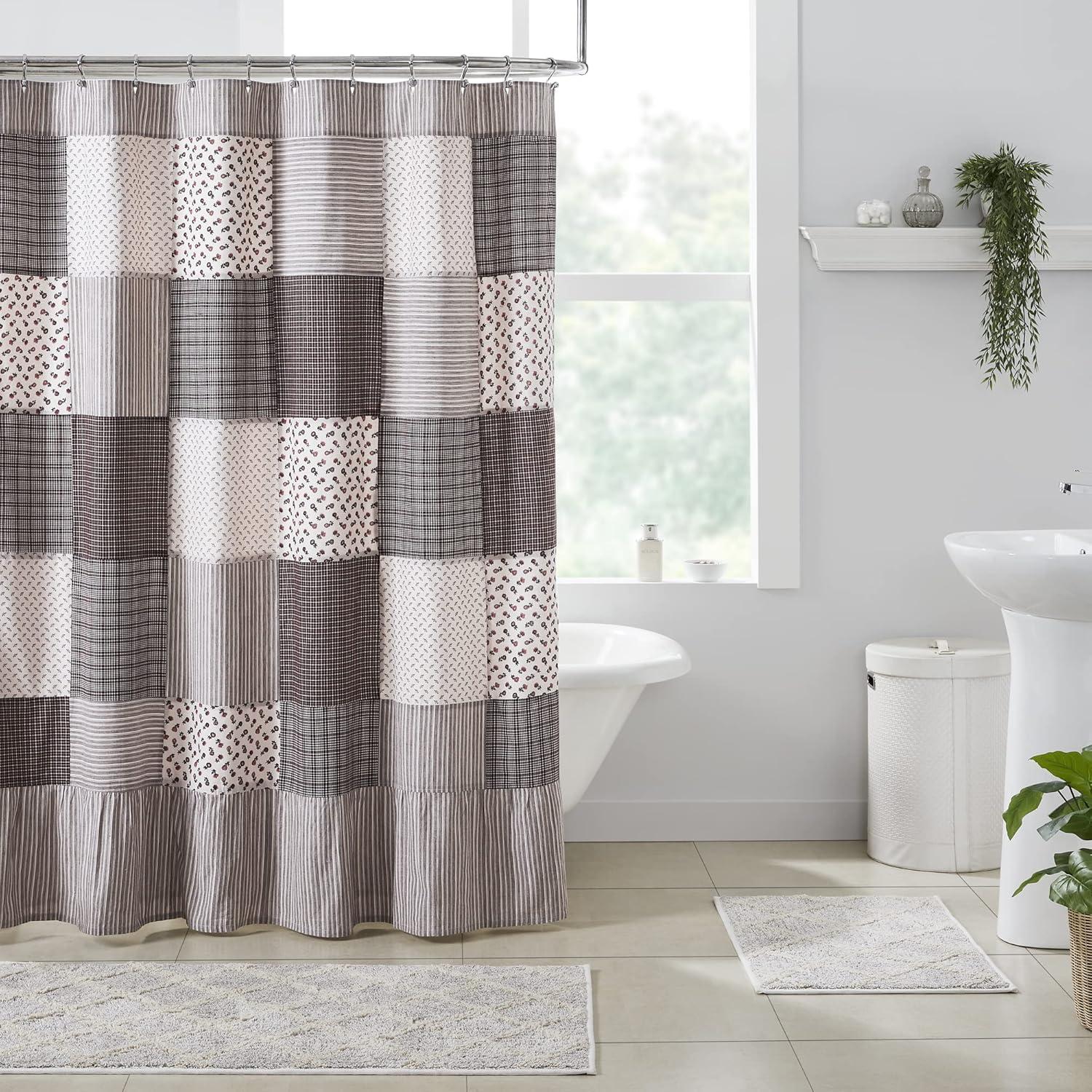 Florette Patchwork Brown and White Fabric Shower Curtain 72x72