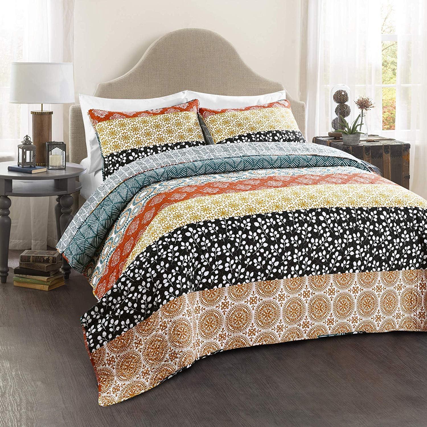 Bohemian 100% Cotton Reversible 3-Piece Quilt Set