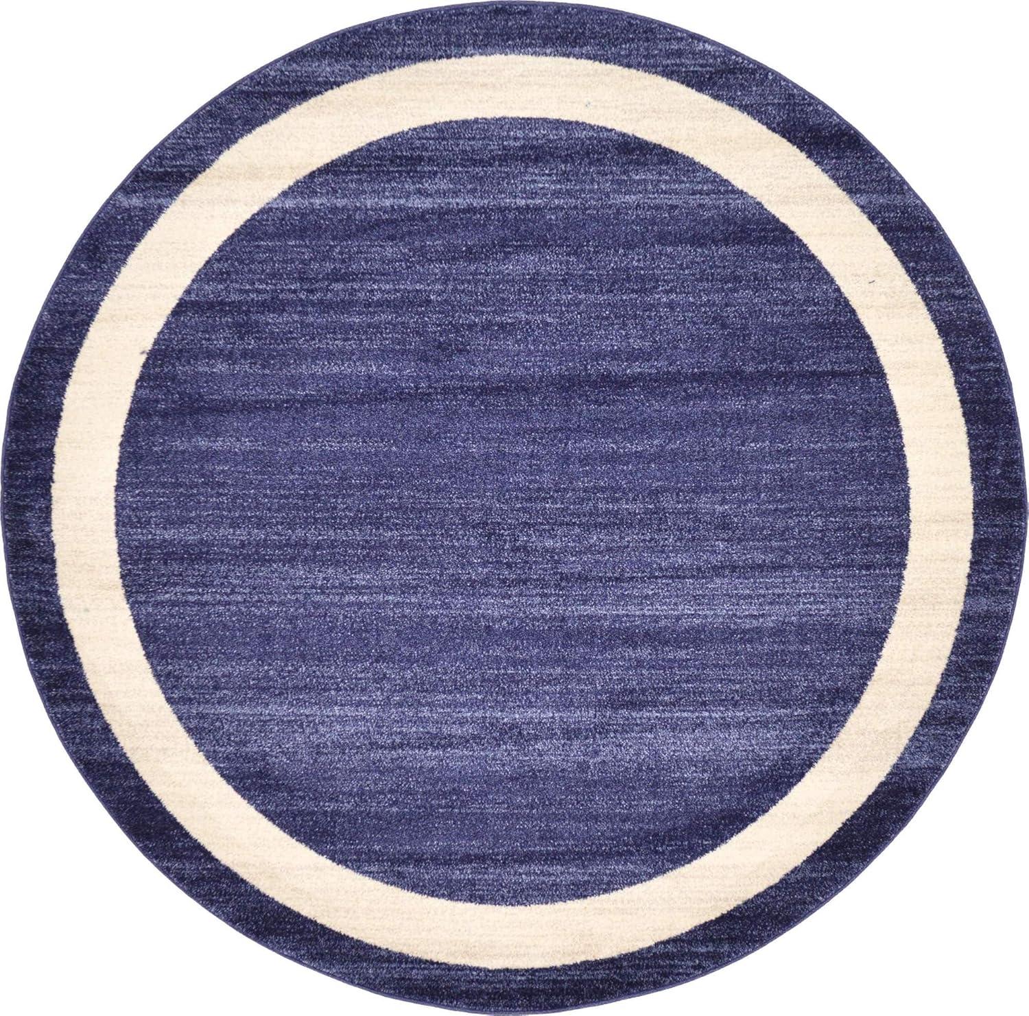 Navy Blue and Ivory Round Tufted Synthetic Area Rug