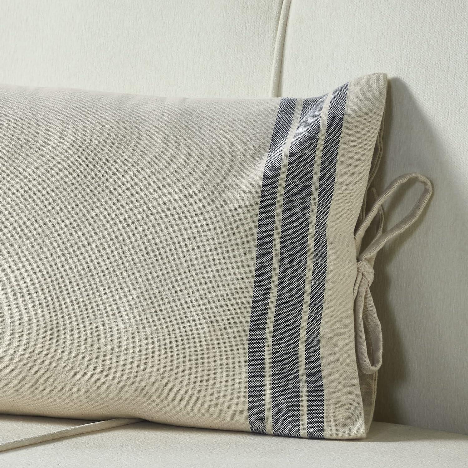 Piper Classics Market Place Blue Ticking Stripe and Grain Sack Pillow Cover 15" x 25"