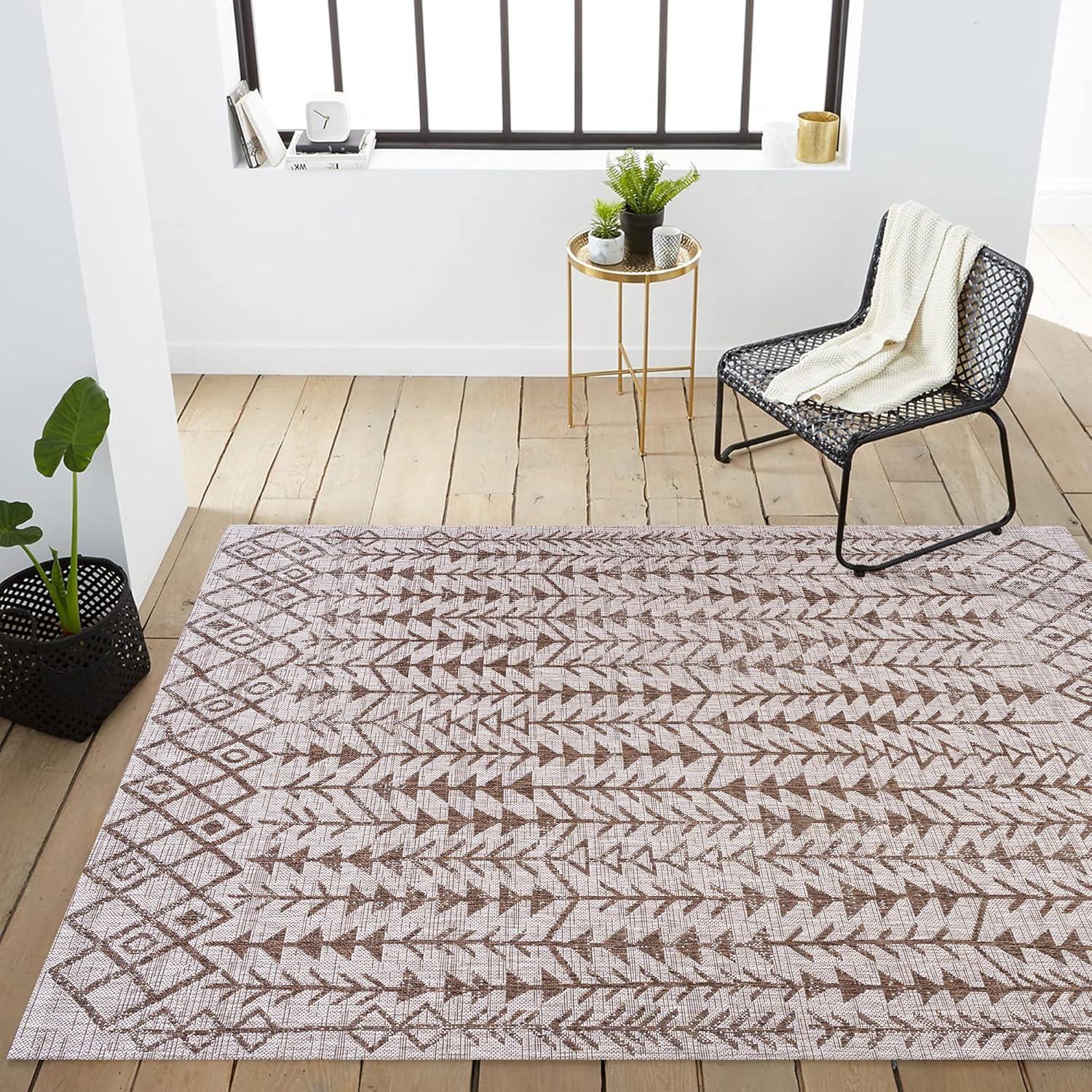 Moroccan-Inspired Geometric Soft Low Pile Area Rug - Beige/Brown