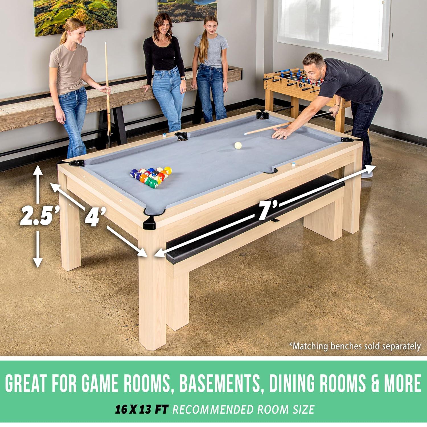 Gosports 7 Ft 3-in-1 Multi Game Pool Table Set with Dining Top, and Table Tennis Game