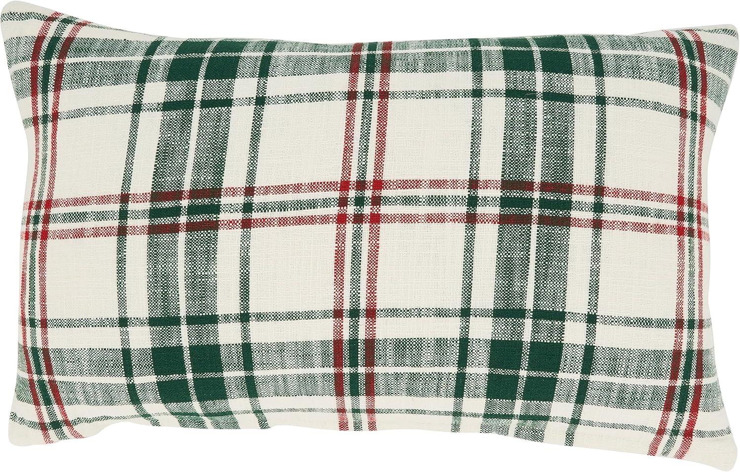 Classic Green and White Plaid Cotton Throw Pillow Cover