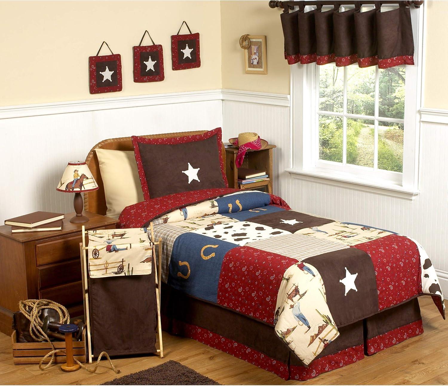 Sweet Jojo Designs Boy Twin Comforter Bedding Set Wild West Cowboy Red Blue Brown 4pc