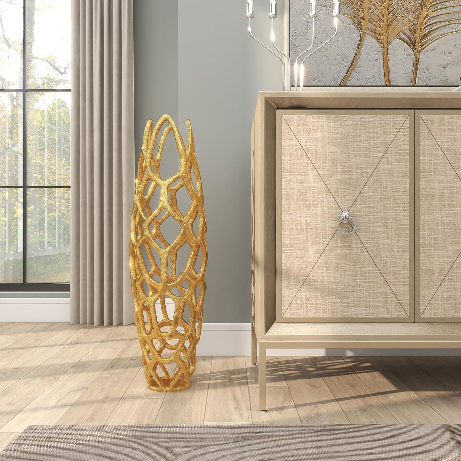 Olivia & May 31" x 9" Eclectic Woven Net-Inspired Aluminum Vase Gold - Indoor Contemporary Amphora Design