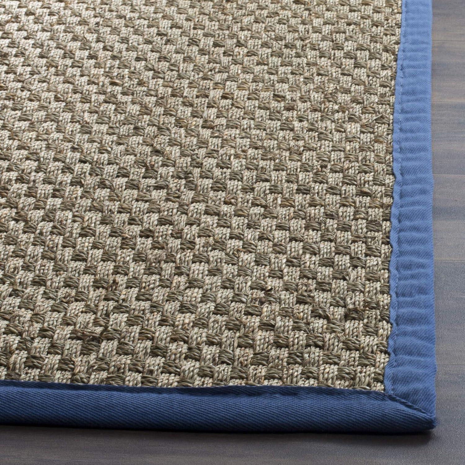 Natural and Light Blue Cotton Border Area Rug, 6' x 9'