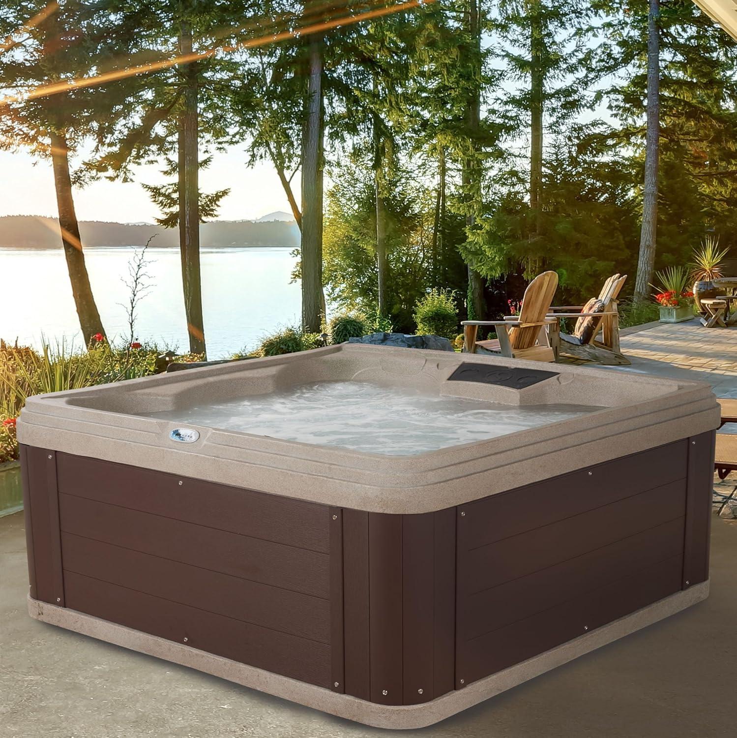 Ariana 6-Person 30-Jet Lounger Hot Tub Spa with Built-In Ice Bucket, 5 BHP 2-Speed Pump, LED Lighting, 4kW Stainless Steel Heater and Ozonator, Insulated Cover Included