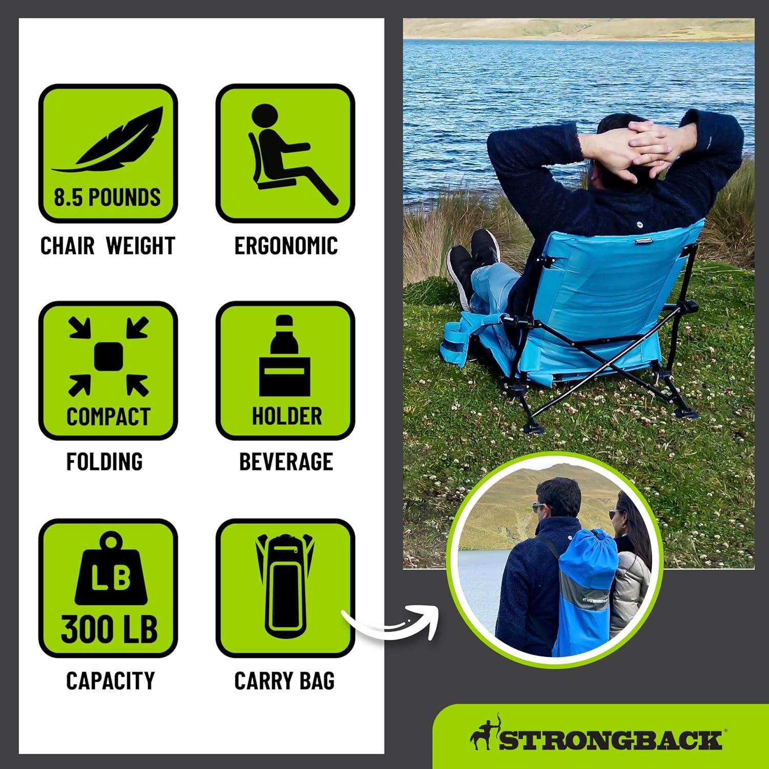 STRONGBACK Low Gravity Beach Chair with Lumbar Back Support, Folding Camo