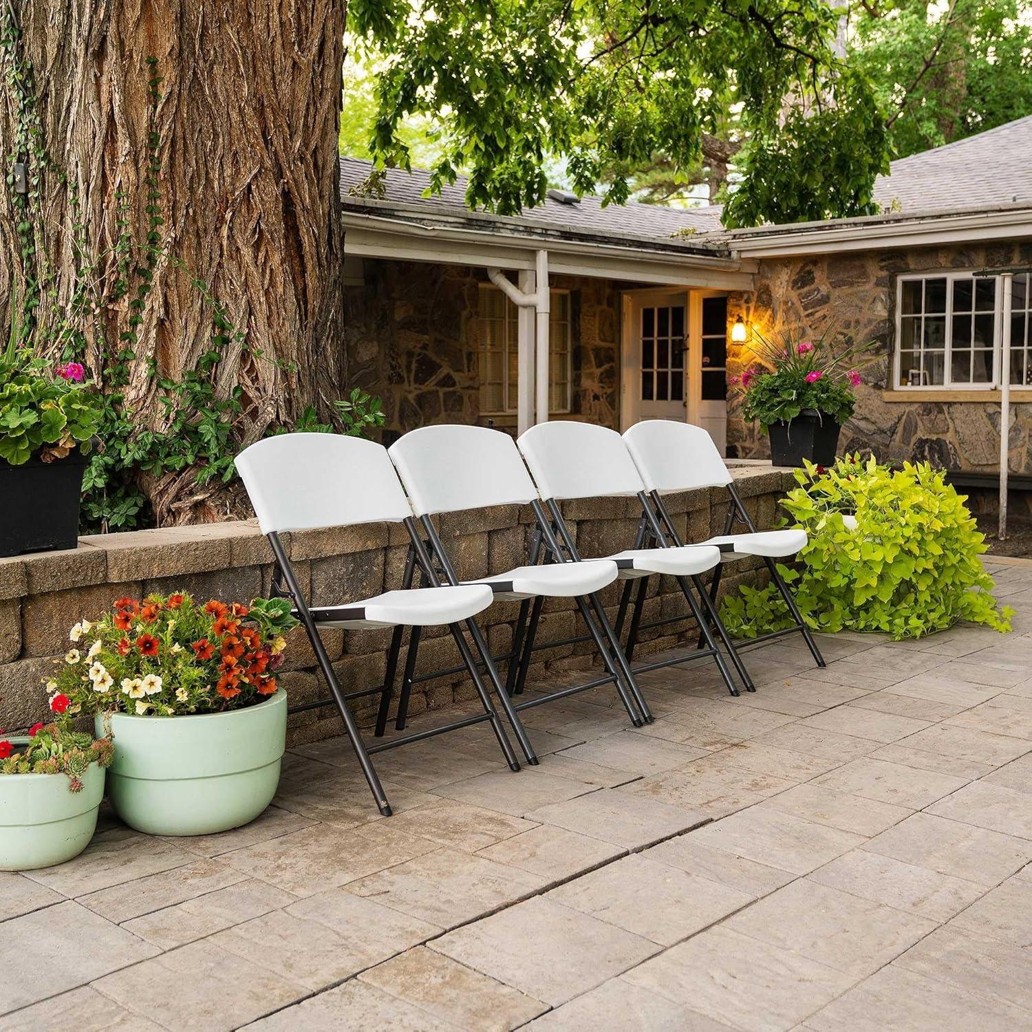 Lifetime Lightweight Indoor Outdoor Plastic Folding Chairs, White, 4 Piece