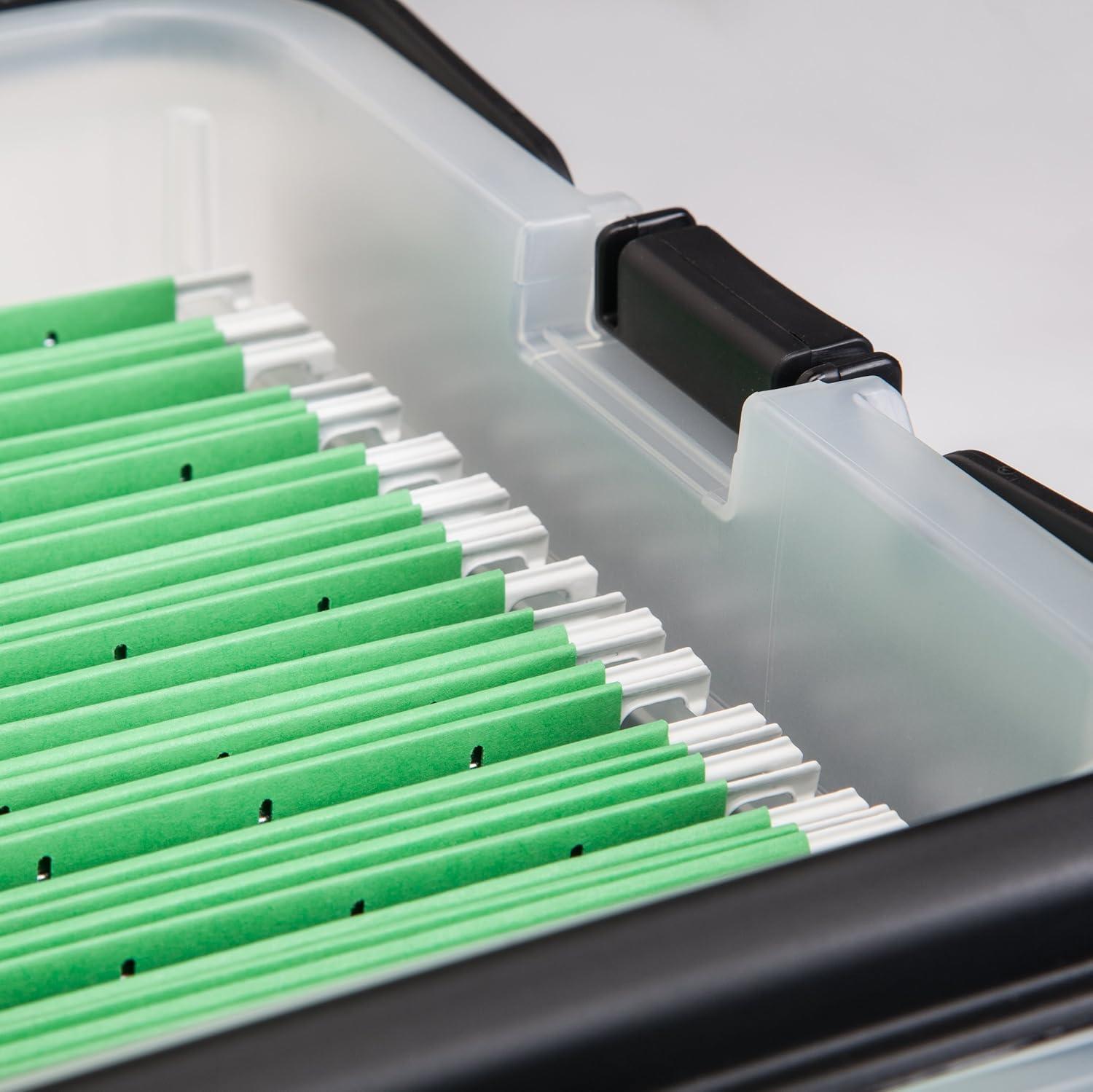 IRIS USA File Box File Organizer Plastic File Box w/ Winglid for Letter/Legal File, Clear 18 Qt. 4Pack