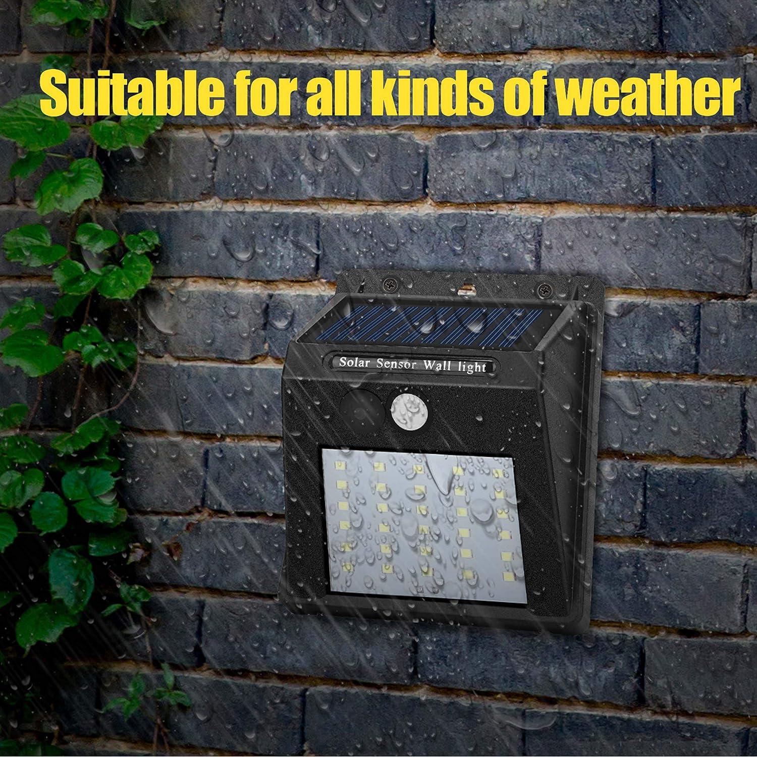 Solar Powered Black LED Motion Sensor Wall Lights, 4-Pack