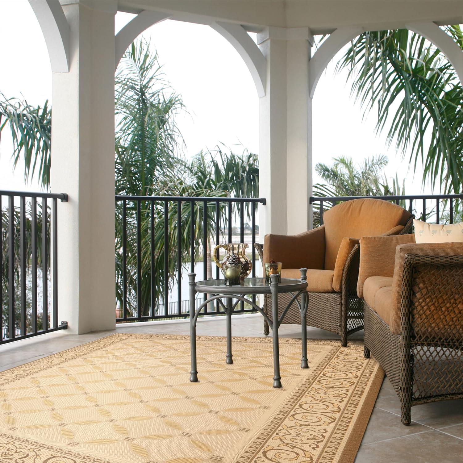 SAFAVIEH Courtyard Cohen Bordered Indoor/Outdoor Area Rug, Beige/Dark Beige, 4' x 5'7"