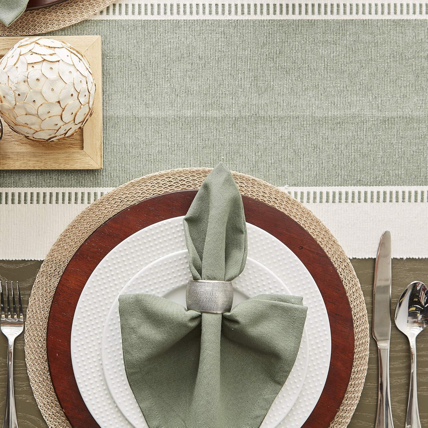 Design Imports Ribbed Dobby Stripe Table Runner, Artichoke Green, 13X108"