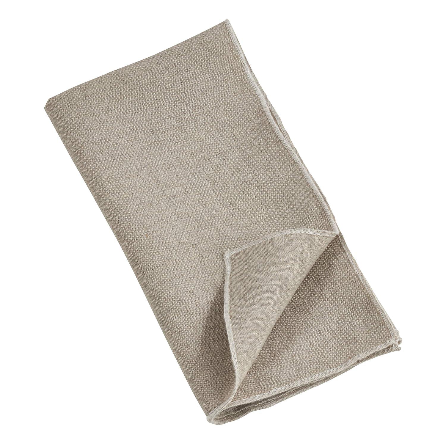 Saro Lifestyle Stitched Border Stonewashed Linen Napkins (Set of 4), Natural, 20" x 20"