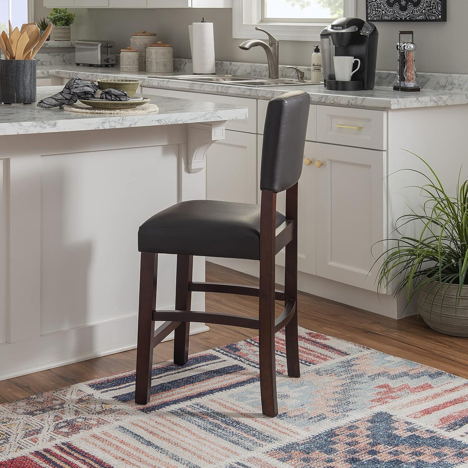 24" Monaco Padded Back Faux Leather Counter Height Barstool Hardwood/Brown - Linon: Espresso Finish, Rubberwood