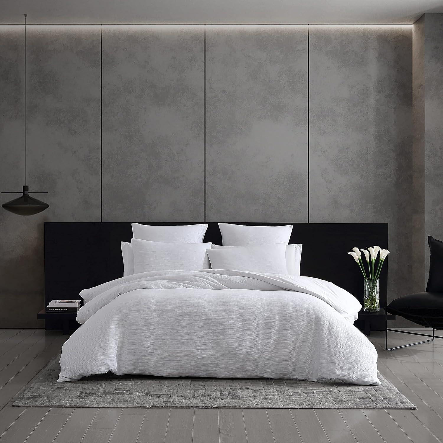 Vera Wang Vera Wang Solid Textured Pleats White Duvet Cover Set