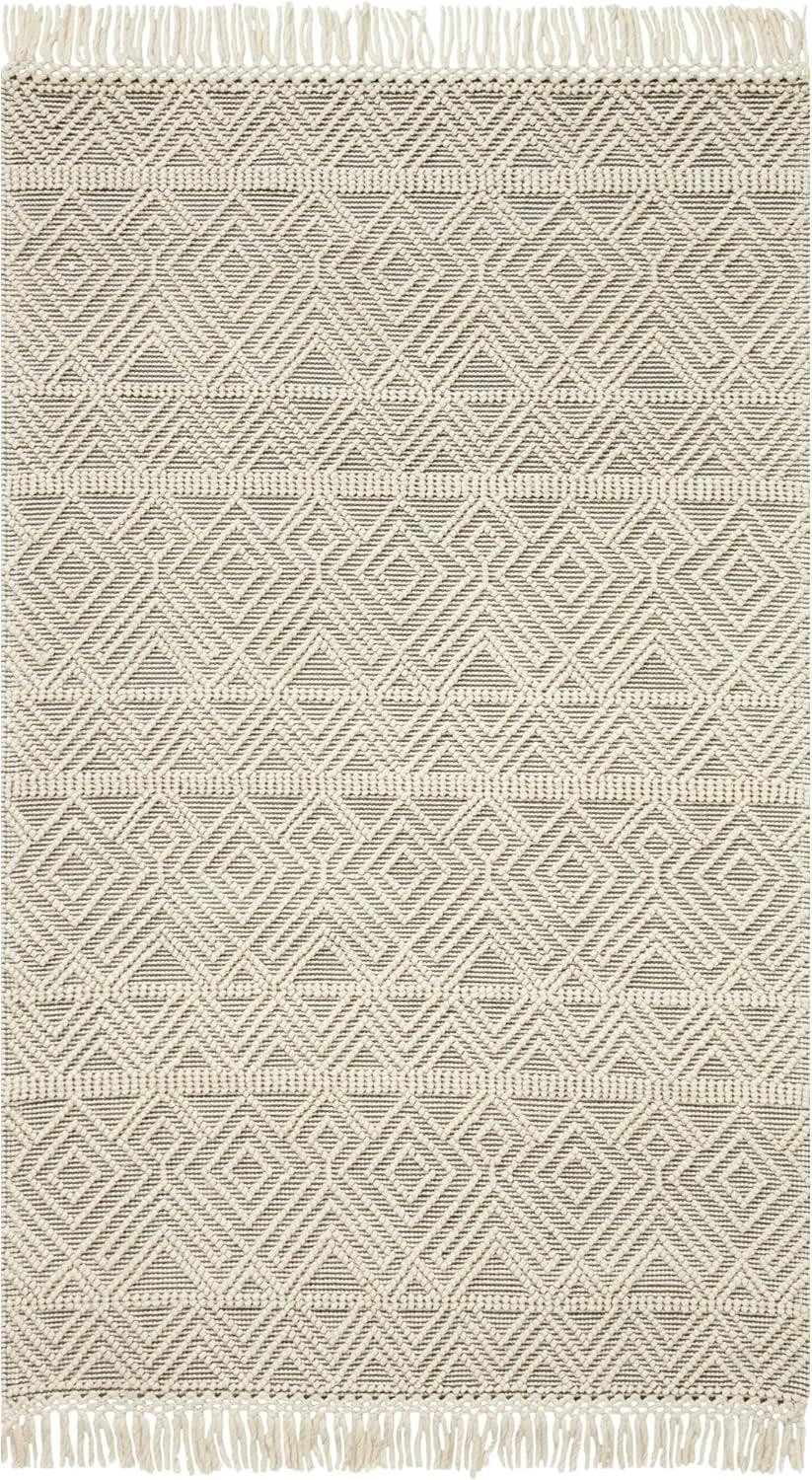 Gray and Ivory Geometric Wool Blend Area Rug 2' x 5'