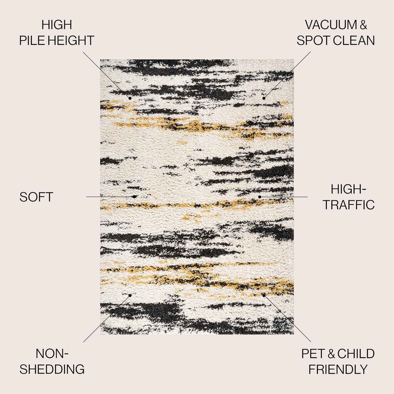 8'x10' Nova Modern Bold Strie' Shag Area Rug, Beige/Black/Yellow - JONATHAN Y