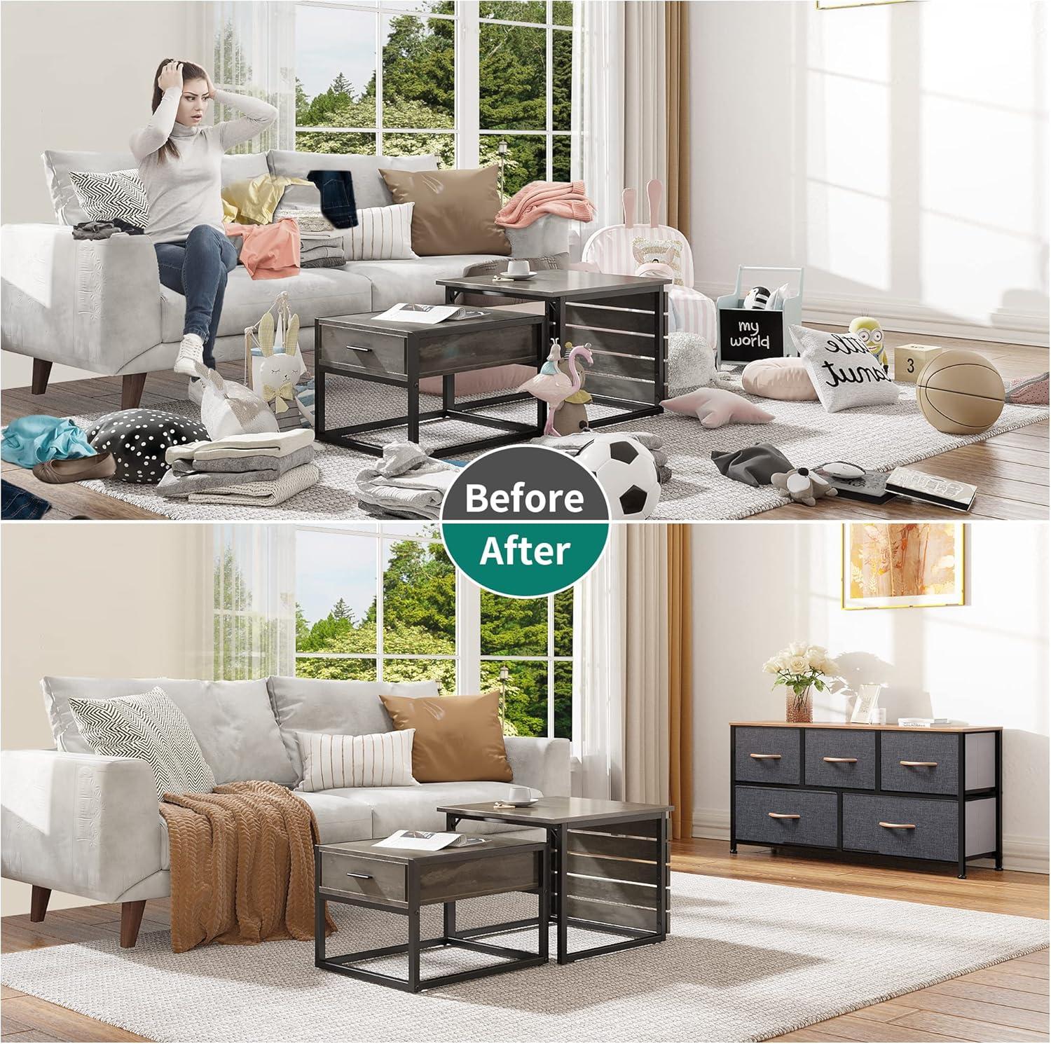 Cool Gray Fabric and Metal Nursery Dresser with Wooden Top