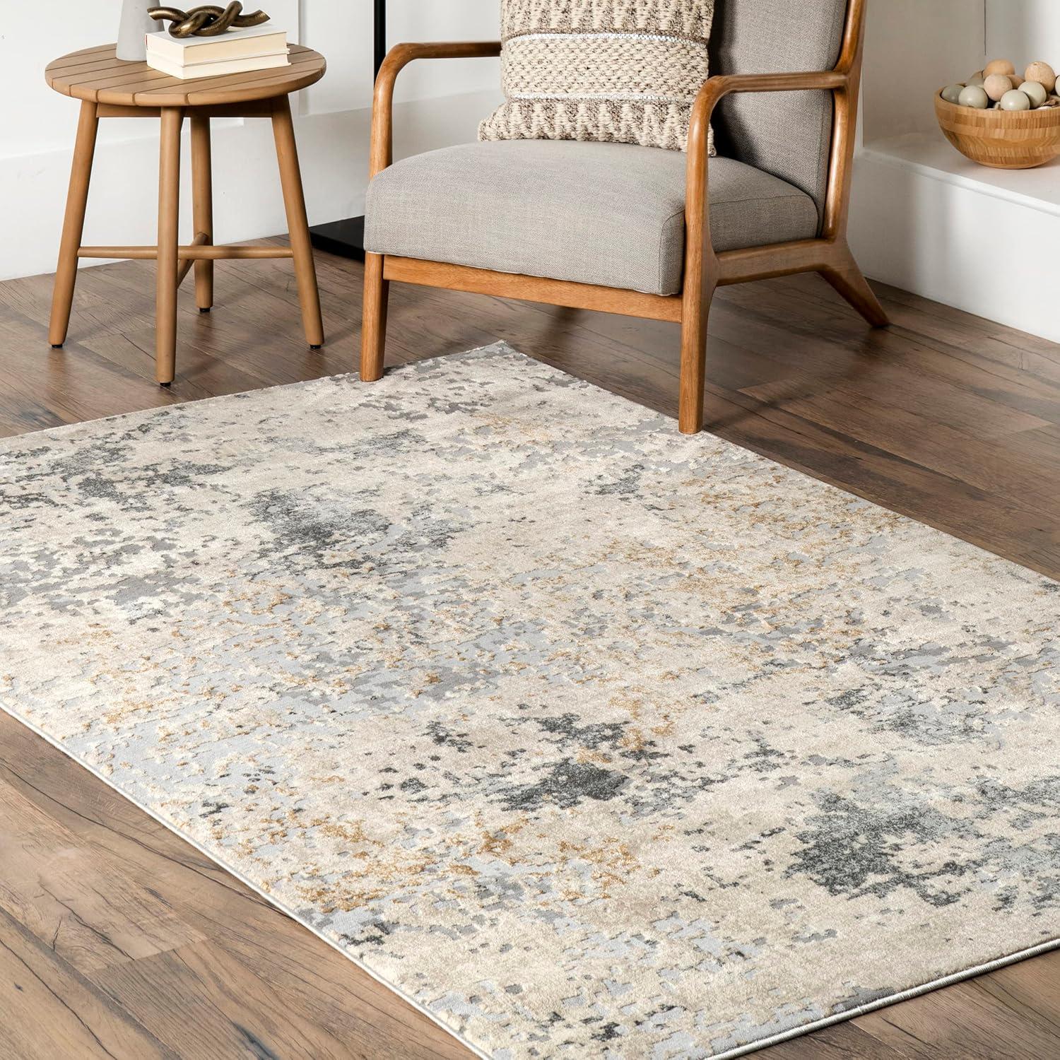 Chastin Gray Abstract 6' Square Synthetic Area Rug