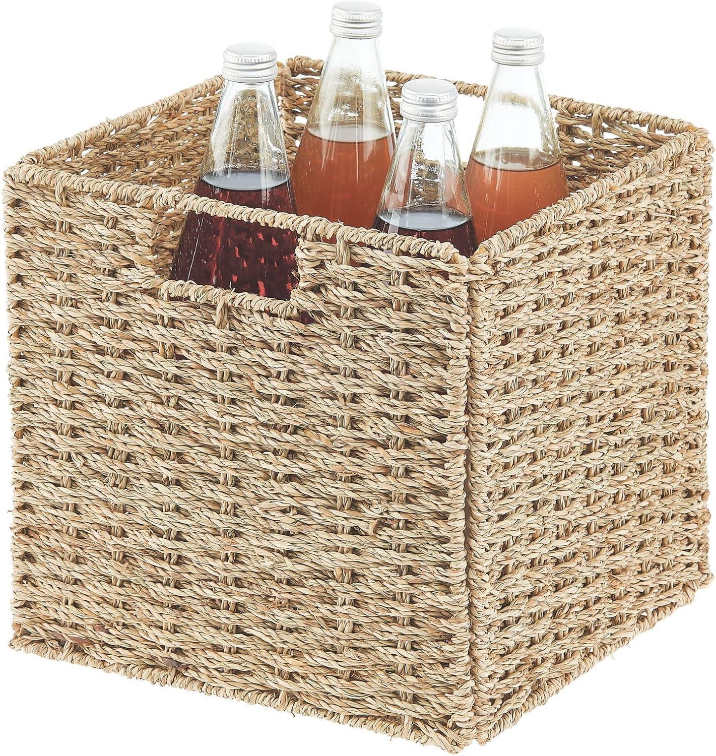 Natural Seagrass Rectangular Woven Kitchen Basket Set with Handles