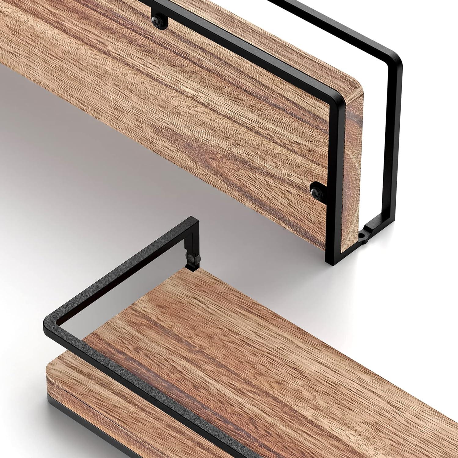 Floating Shelves Wall Mounted Set Of 2, Rustic Wood Wall Storage Shelves For Bedroom,Living Room,Bathroom, Kitchen