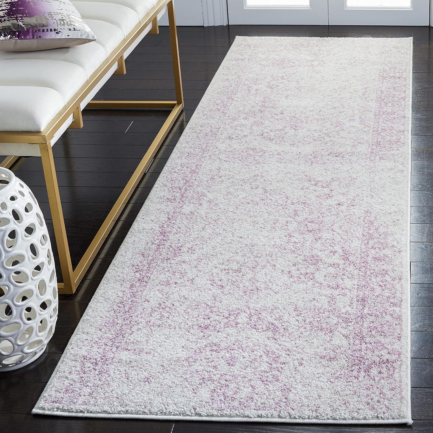 Elegant Ivory and Lavender 6' Square Synthetic Area Rug