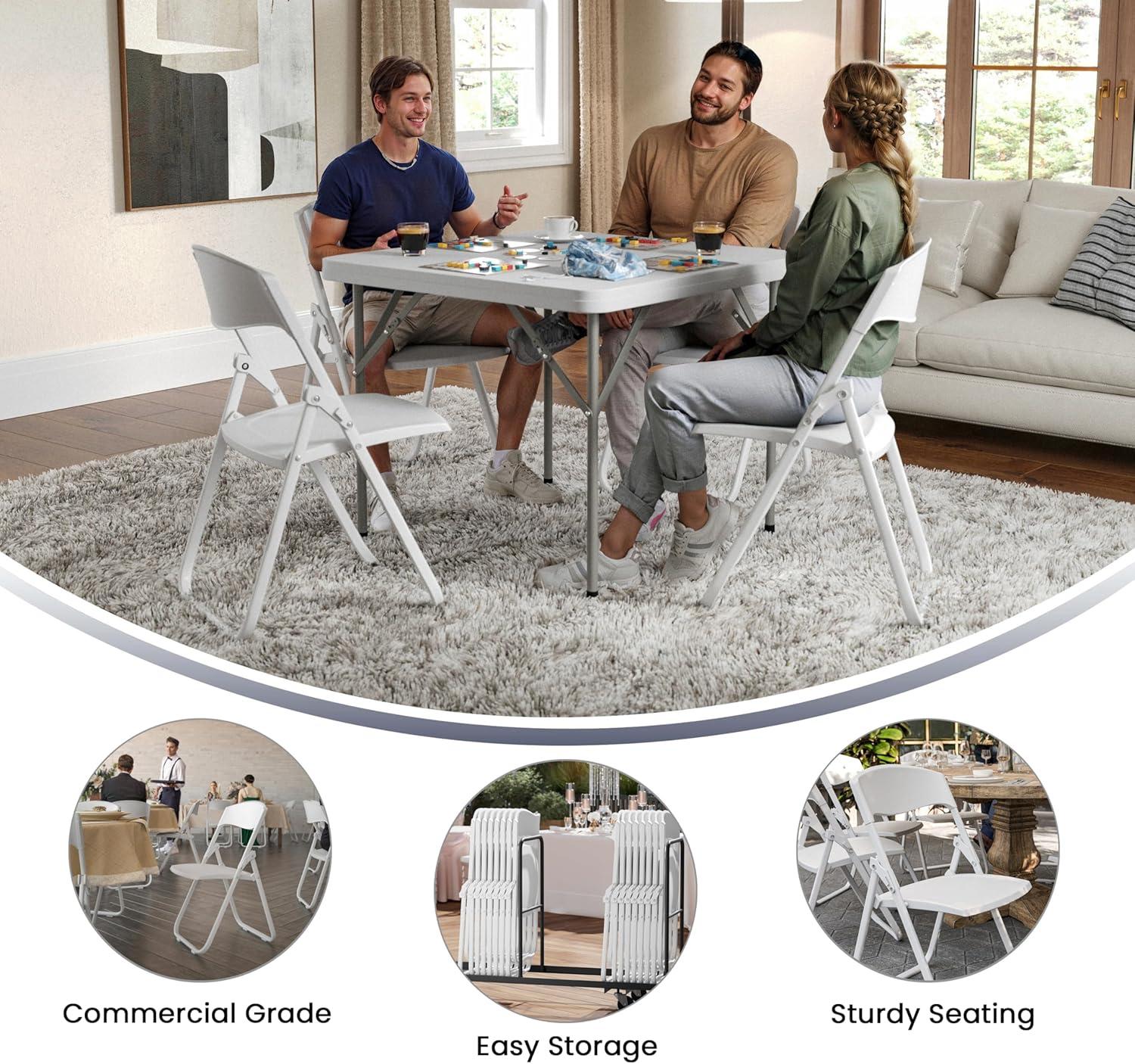 Flash Furniture 2 Pack HERCULES Series 500 lb. Capacity Heavy Duty White Plastic Folding Chair with Built-in Ganging Brackets