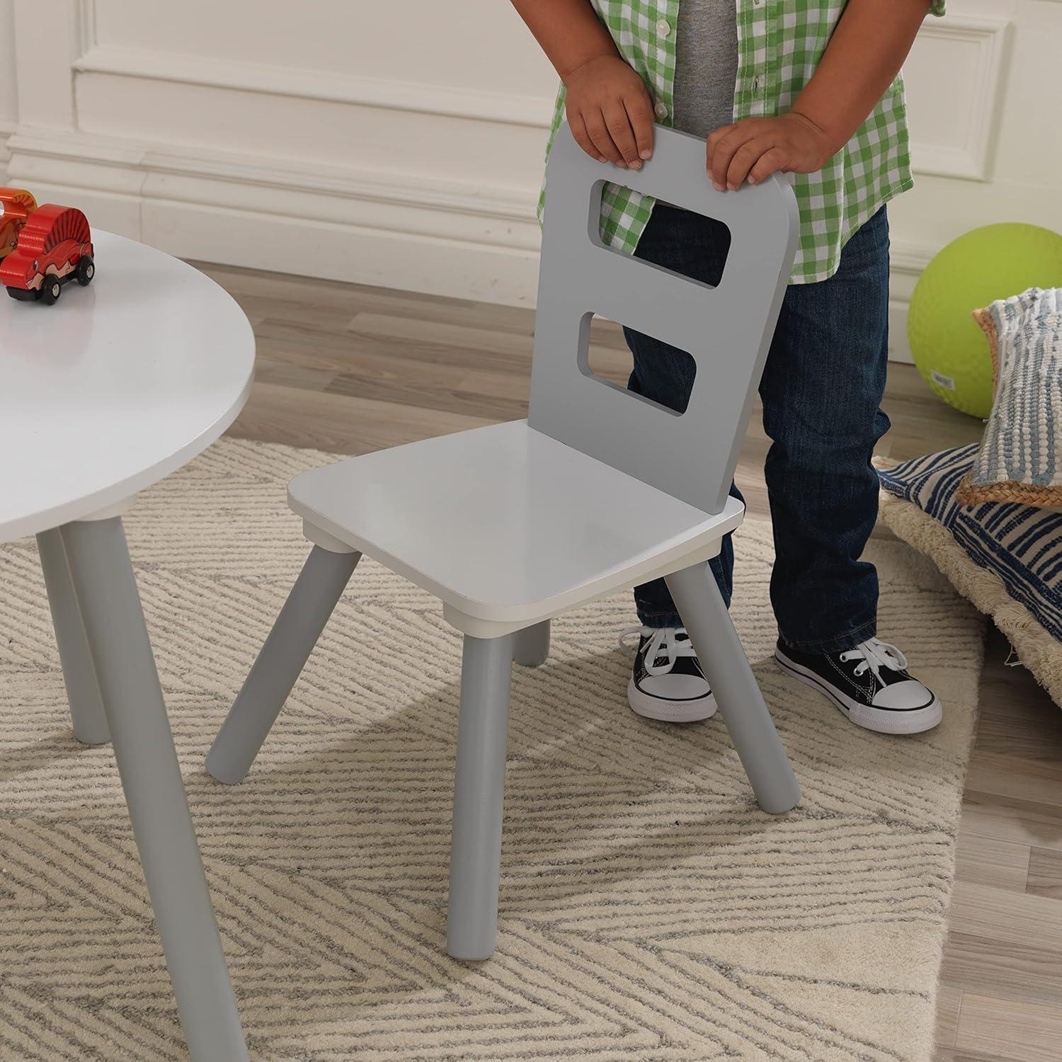 KidKraft Wooden Kids Round Storage Table & 2 Chair Set, Gray & White