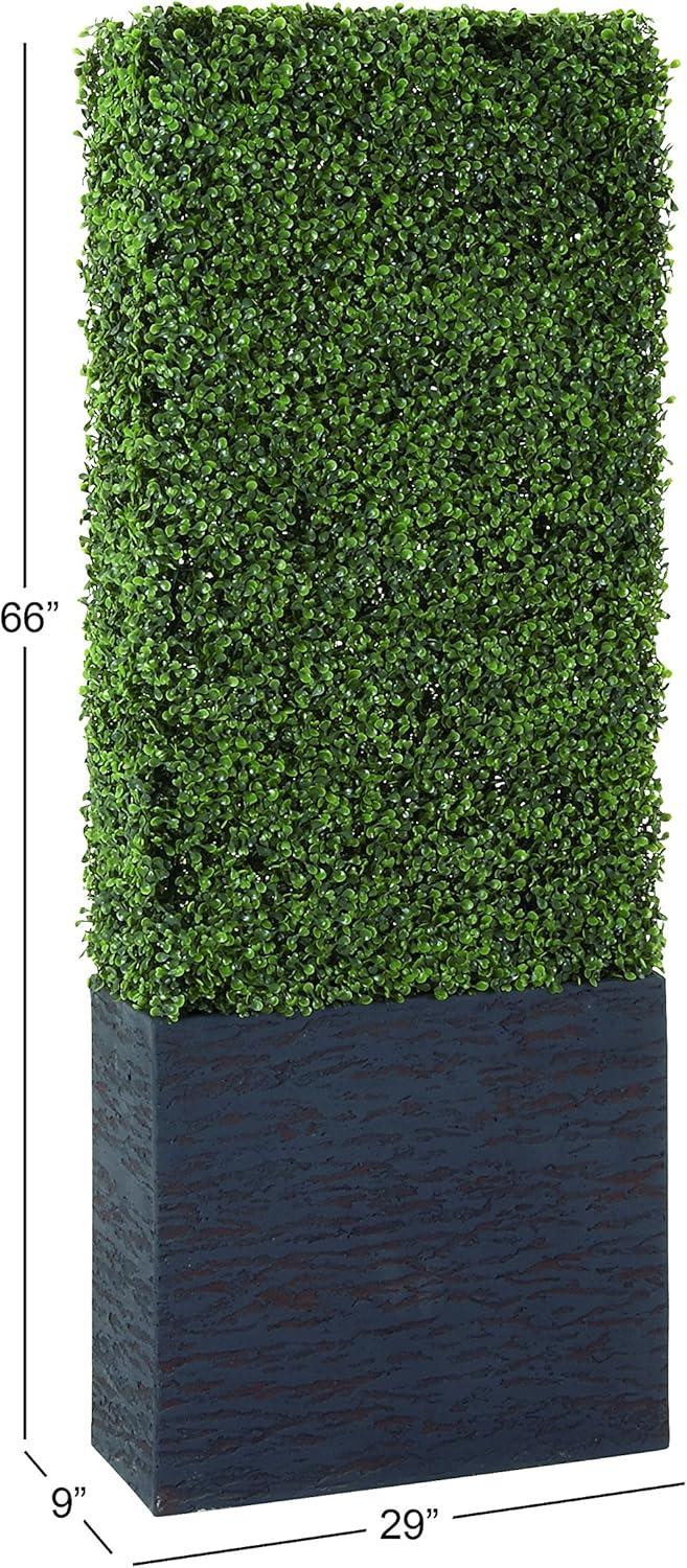 DecMode 66" Tall Boxwood Hedge Artificial Topiary in Realistic Leaves and Black Cement Planter Box