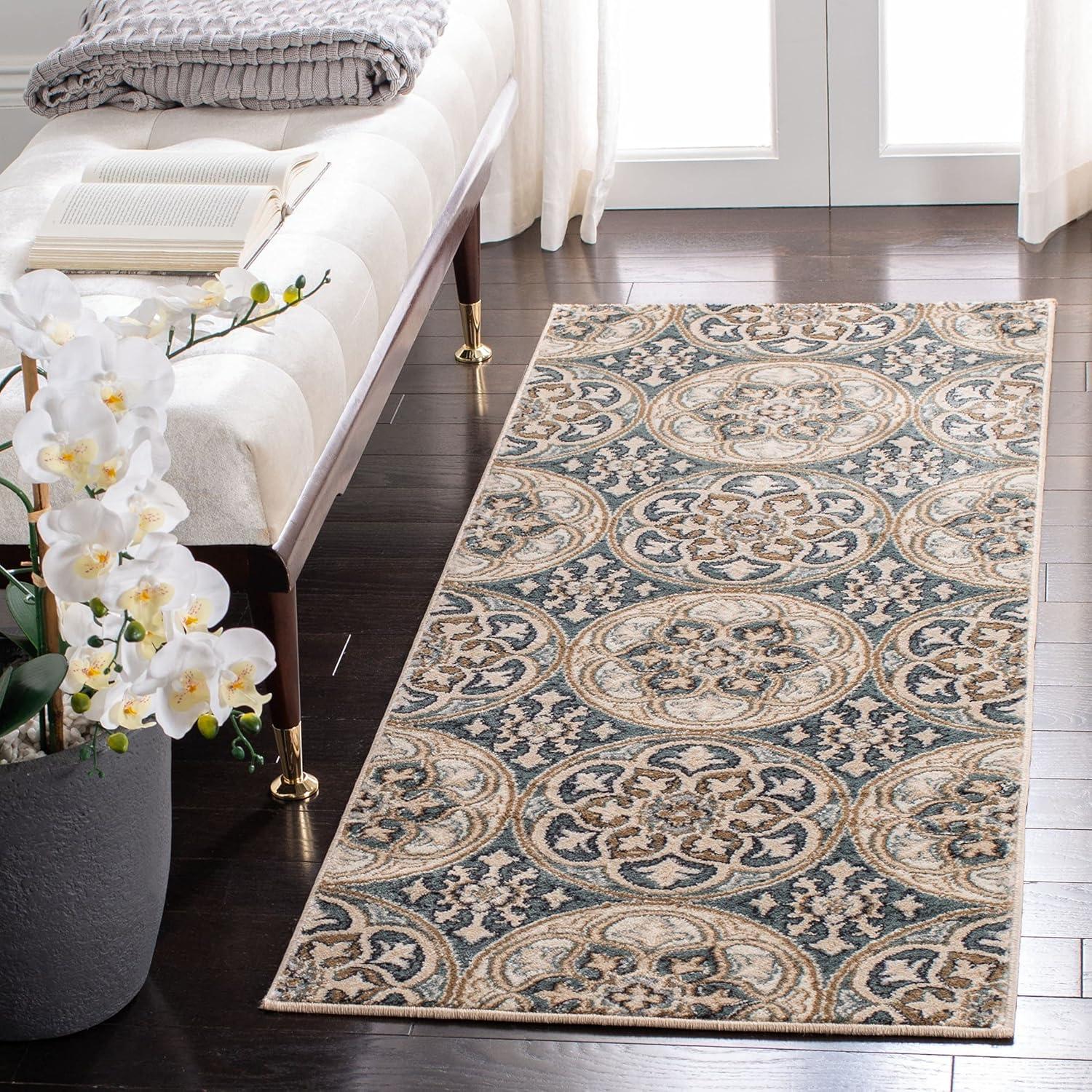 Safavieh Slate Blue and Beige Synthetic Safavid Style Runner Rug