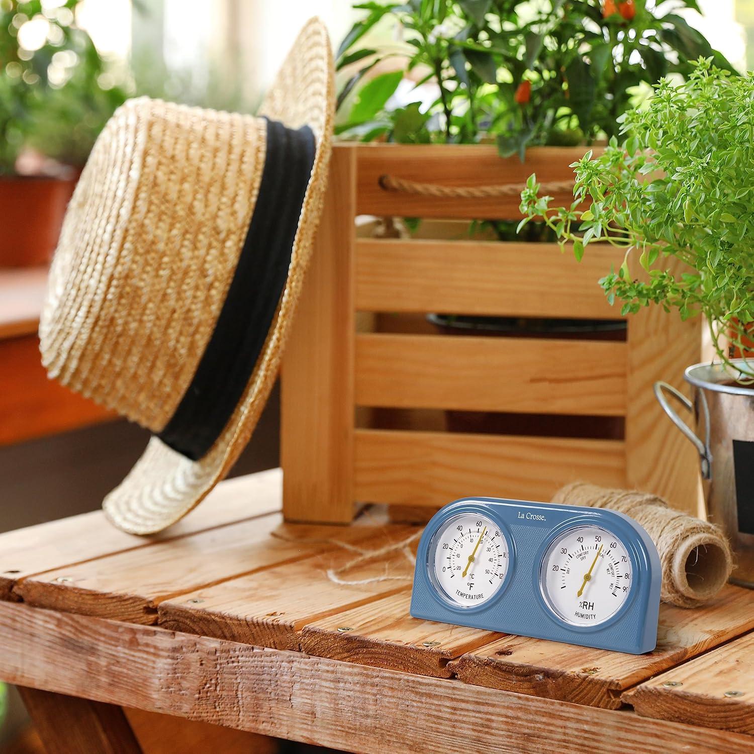 Blue Analog Indoor Thermometer and Humidity Gauge with Dual Dials