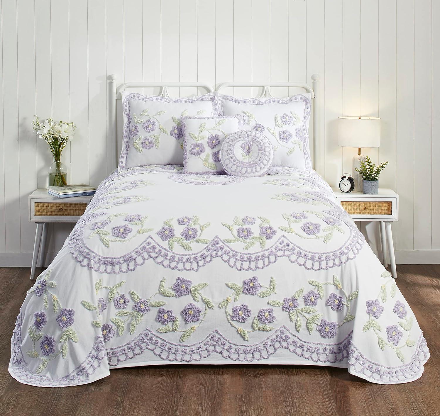 Better Trends Bloomfield 100% Cotton Chenille Coverlet/Bedspread Machine Washable Ultra Soft Floral Pattern All Season Bedding