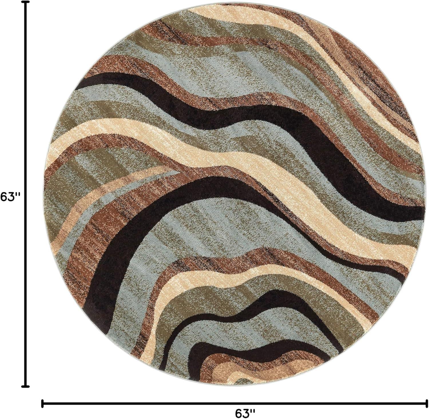 Well Woven Hudson Waves Geometric Modern Casual Abstract Contemporary Natural Lines Soft 5'3" Round Multi Blue Area Rug