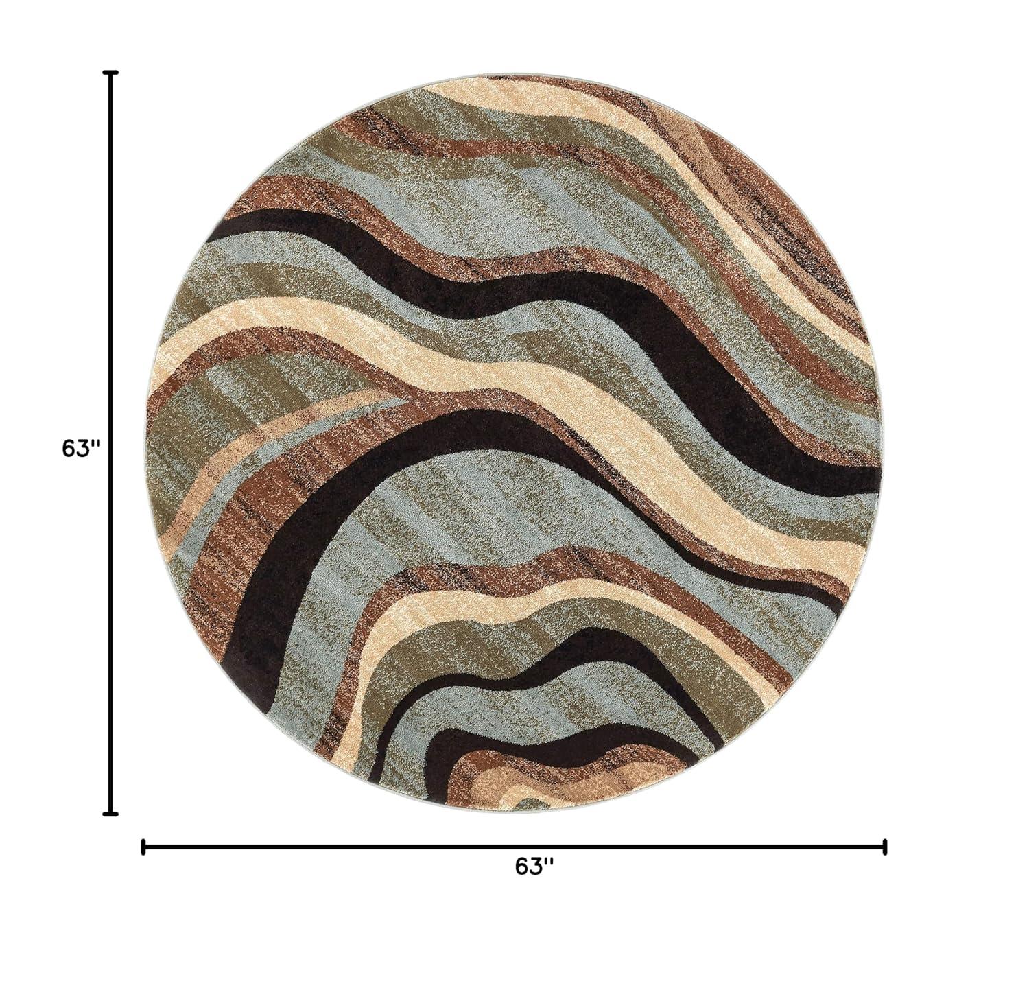 Well Woven Hudson Waves Geometric Modern Casual Abstract Contemporary Natural Lines Soft 5'3" Round Multi Blue Area Rug