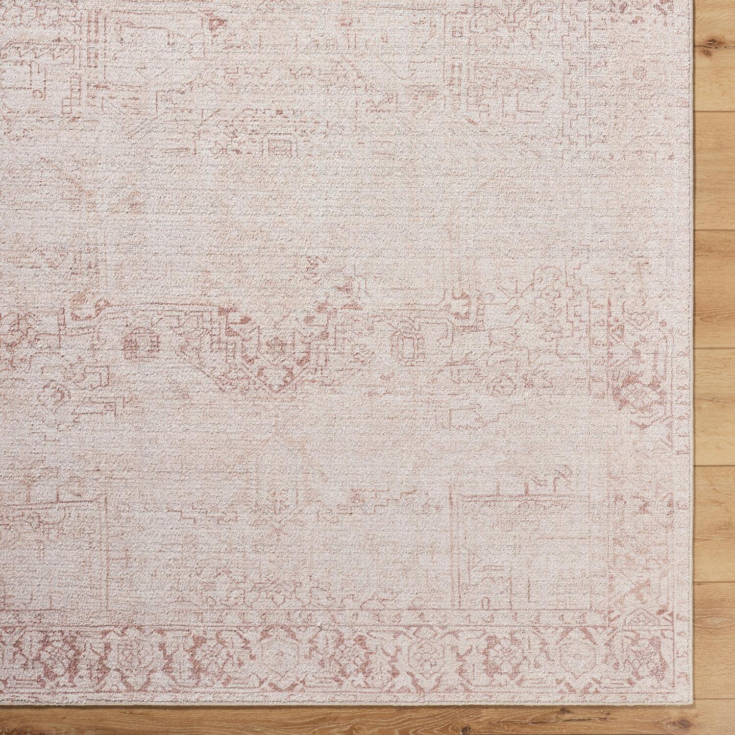 Ivory and Beige Synthetic Medallion Area Rug, 5'2" x 7'